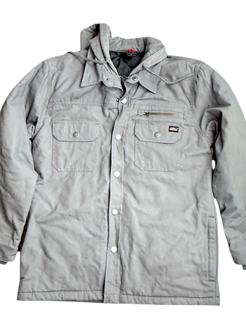 Dickies Hooded Work Jacket Mens M Gray Canvas Quilted Insulated Utility Coat